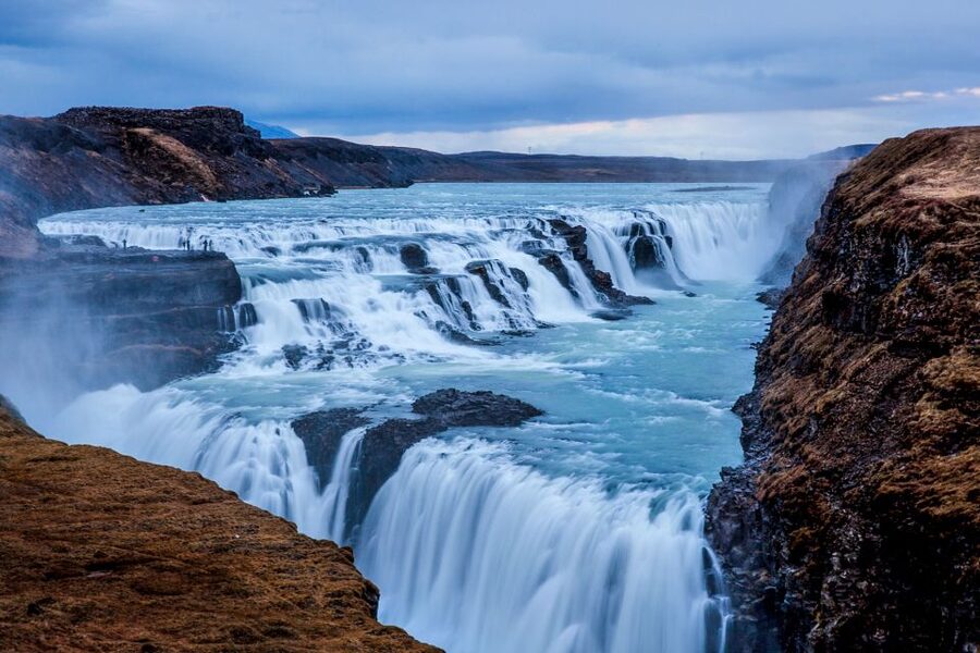 From Reykjavik: Golden Circle and Northern Lights Combo - Gullfoss waterfall: a dramatic drop with a 32-meter crevice
