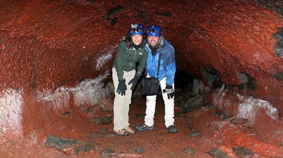 Leidarendi Cave: Lava Tunnel Caving from Reykjavik - Inside the cave: headlamps, lava textures, and formations that look staged
