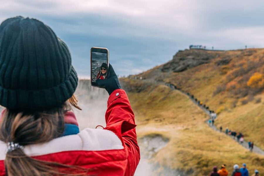 Reykjavik: Golden Circle, Geothermal Lagoon & Fridheimar - Gullfoss waterfall: the spray test for your camera (and hair)